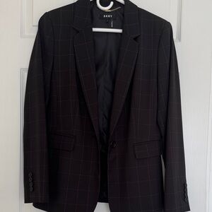DKNY Women’s Black Windowpane Single-Breasted Blazer